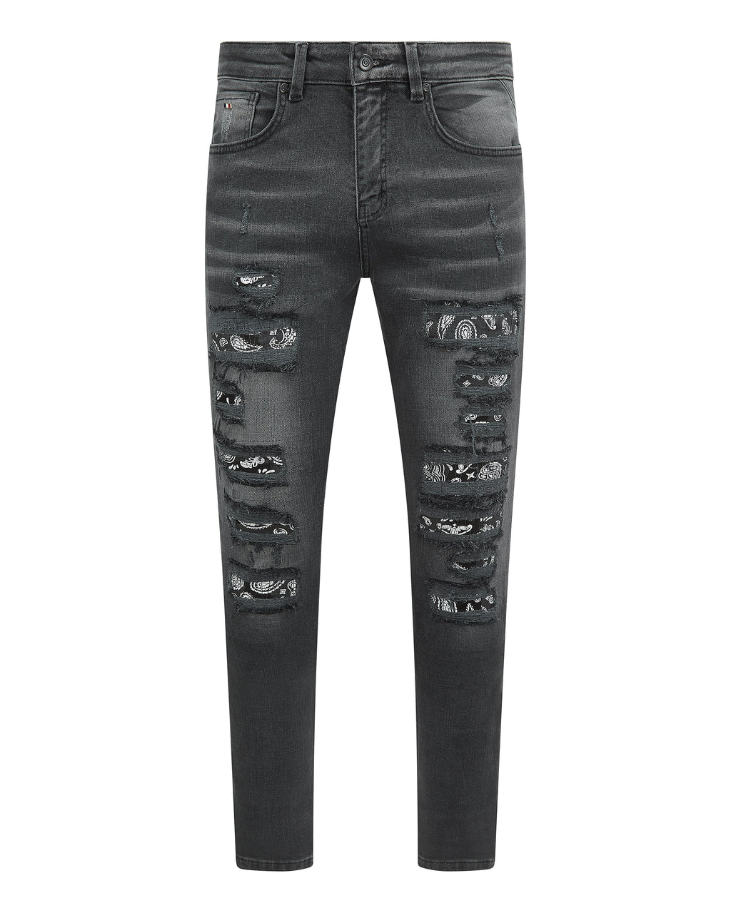 Magiri Bordeaux Bandana Ripped Jeans in Black