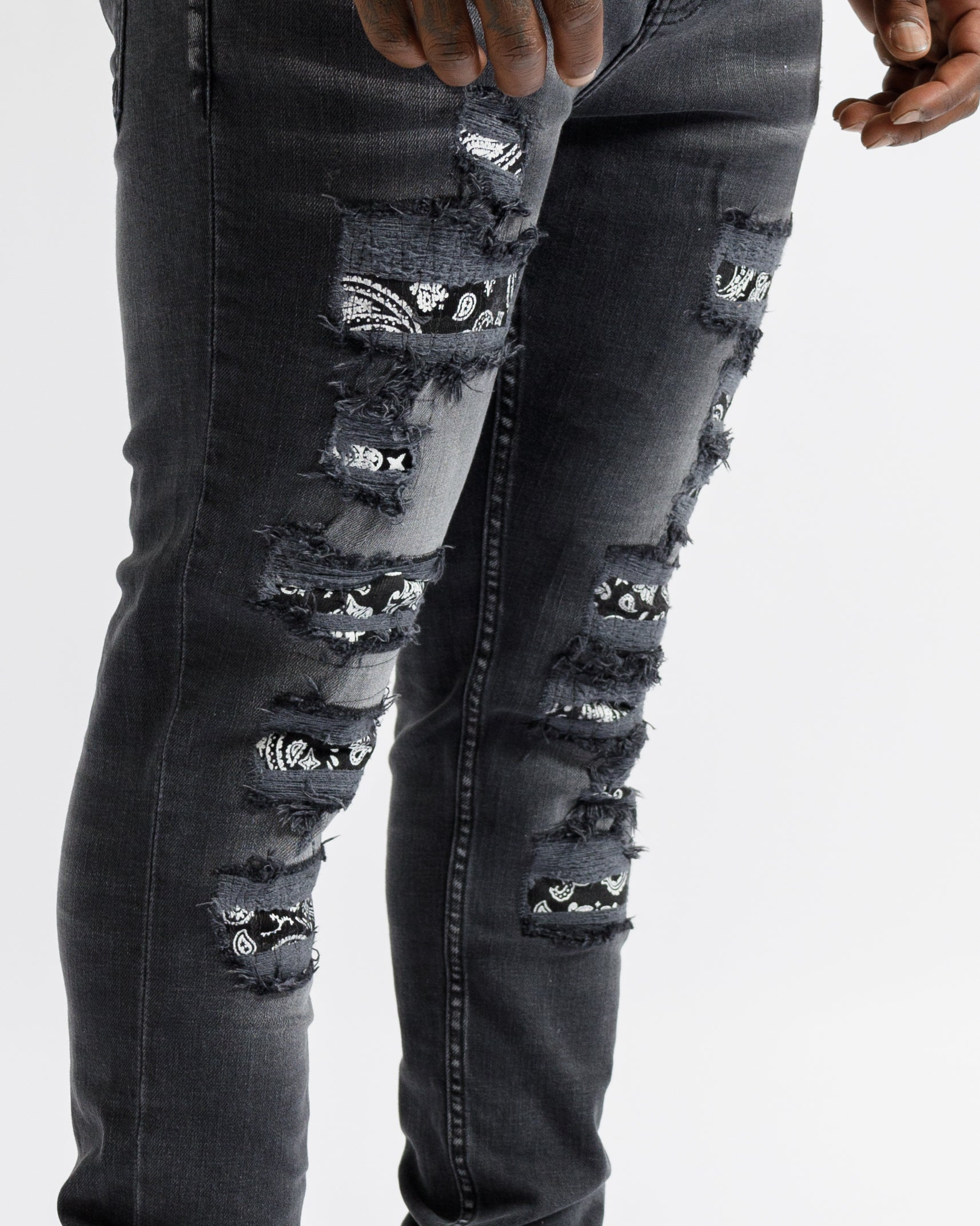 Magiri Bordeaux Bandana Ripped Jeans in Black