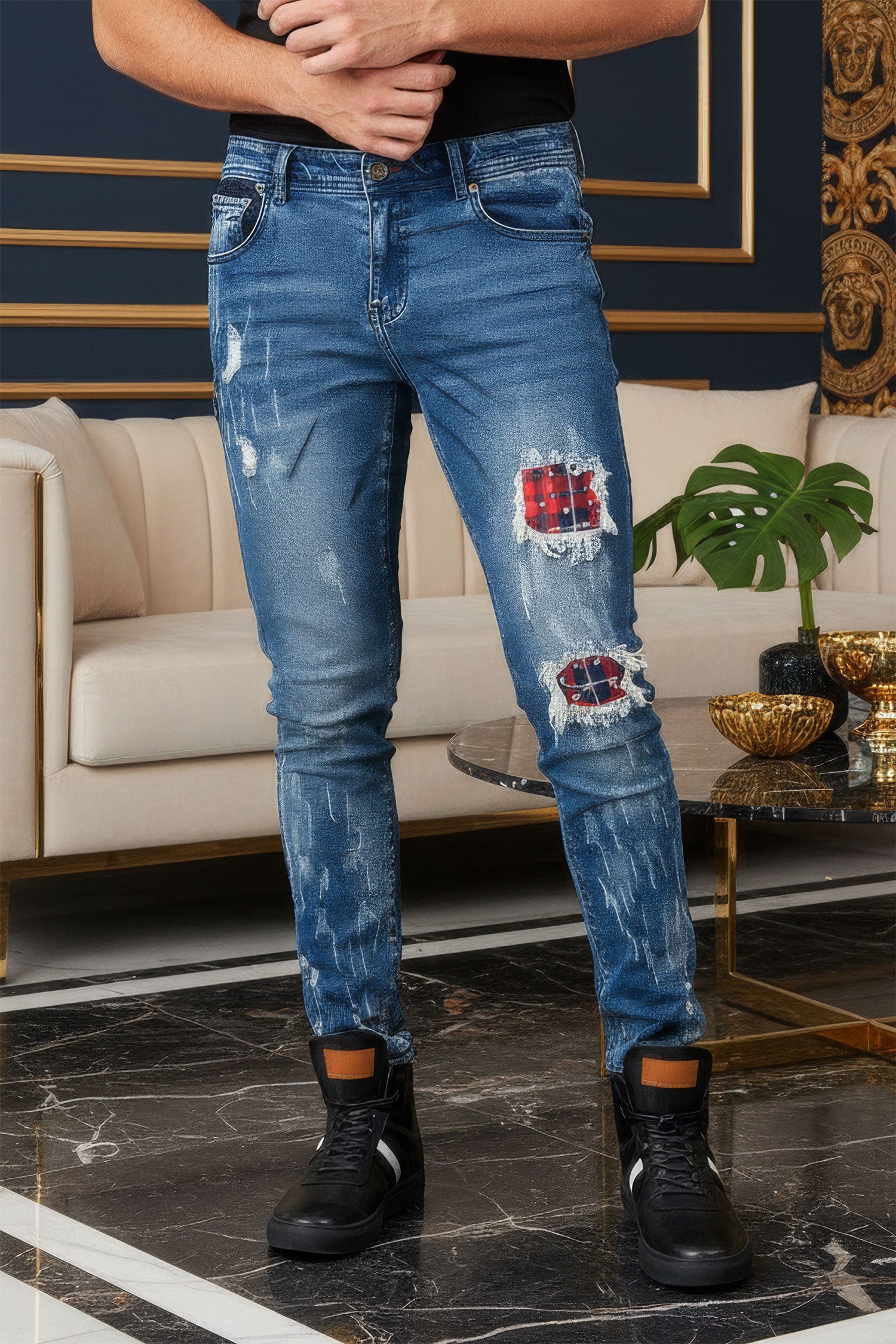 plaid patches Jeans