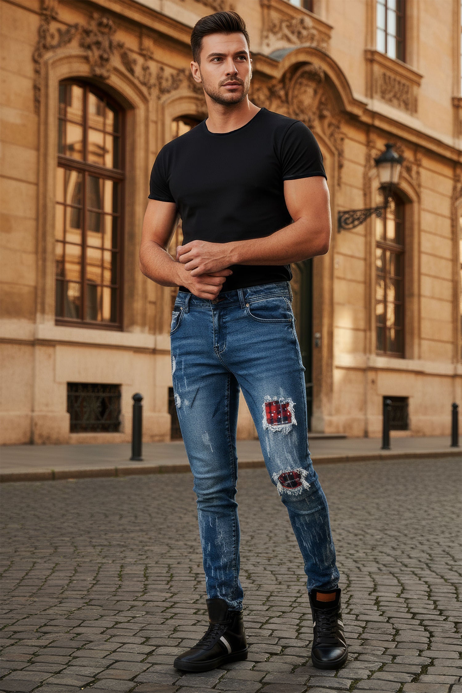 plaid patches Jeans