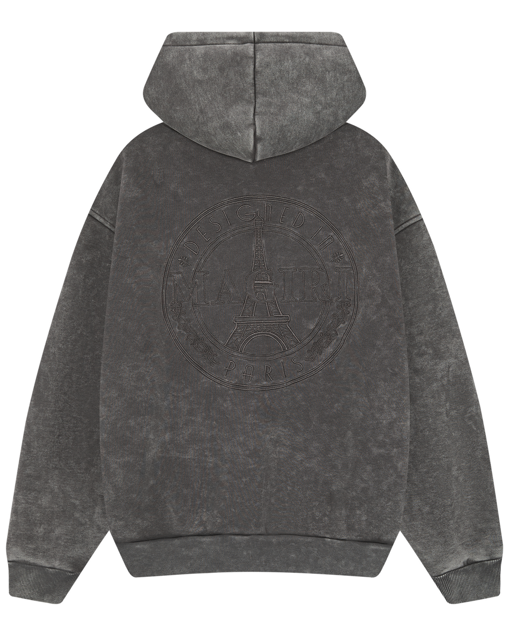 Magiri Embroidered Acid Wash Hoodie in Washed Grey