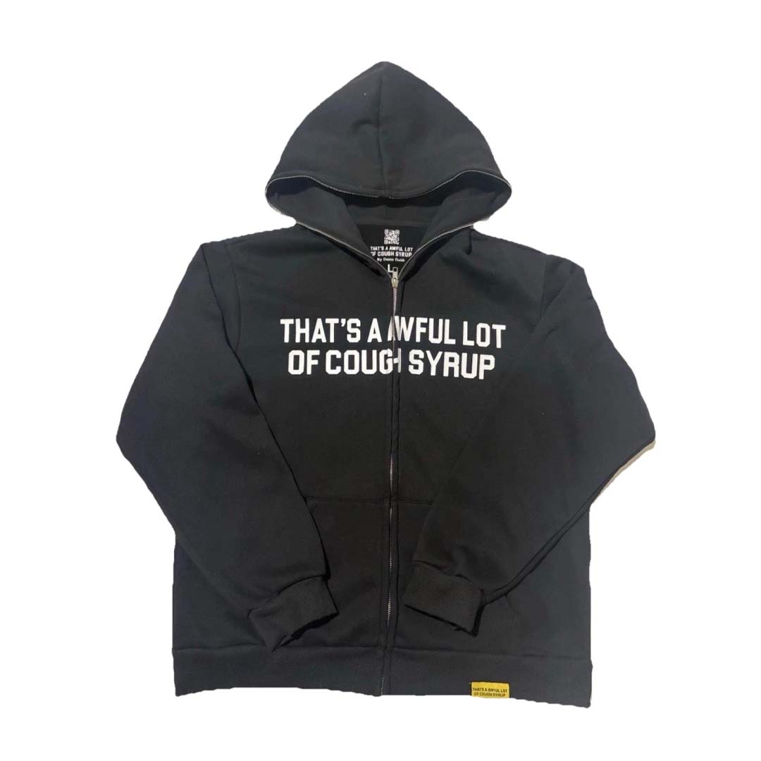 Awful Lot of Cough Syrup Spell Out Zip Up Hoodie Black
