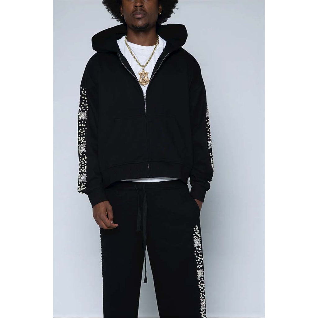 Fraternal What The Pearl Zip Up Hoodie Black