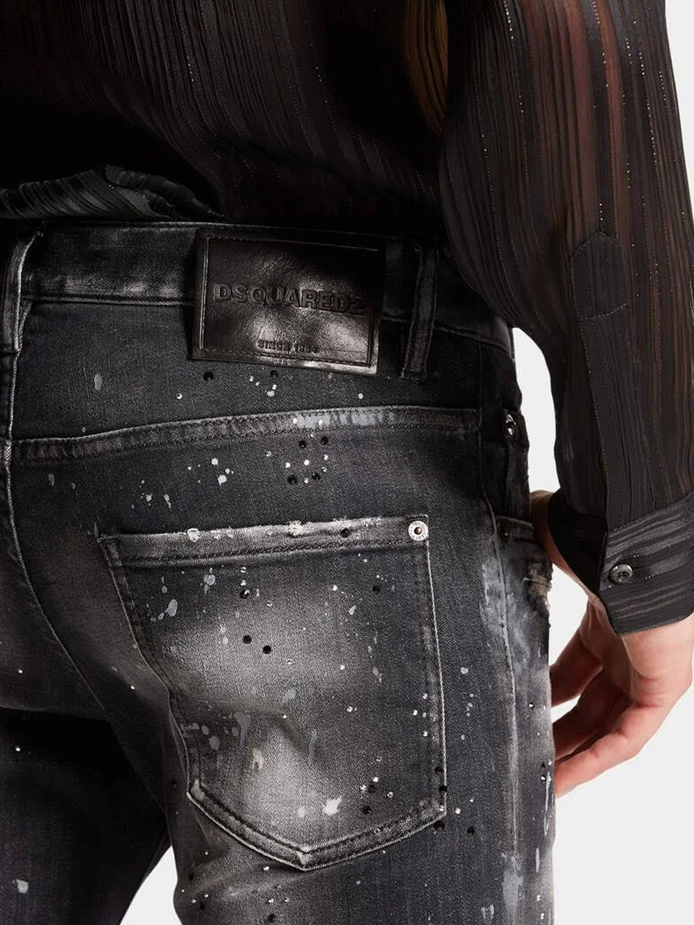 Dsquared2 Paint Splatter Rhinestone Black Wash Skater Jeans