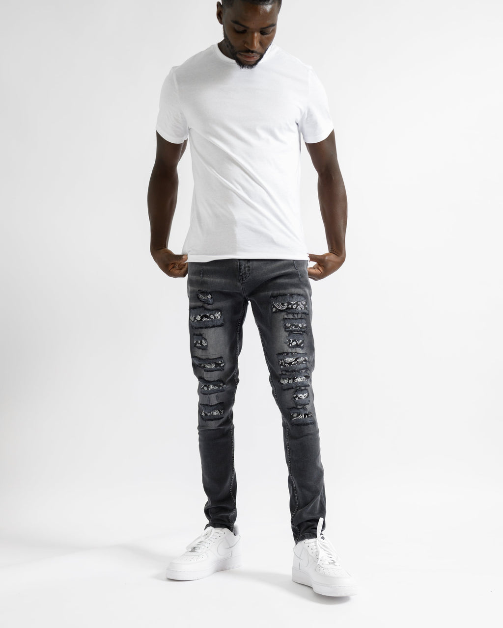 Magiri Bordeaux Bandana Ripped Jeans in Black