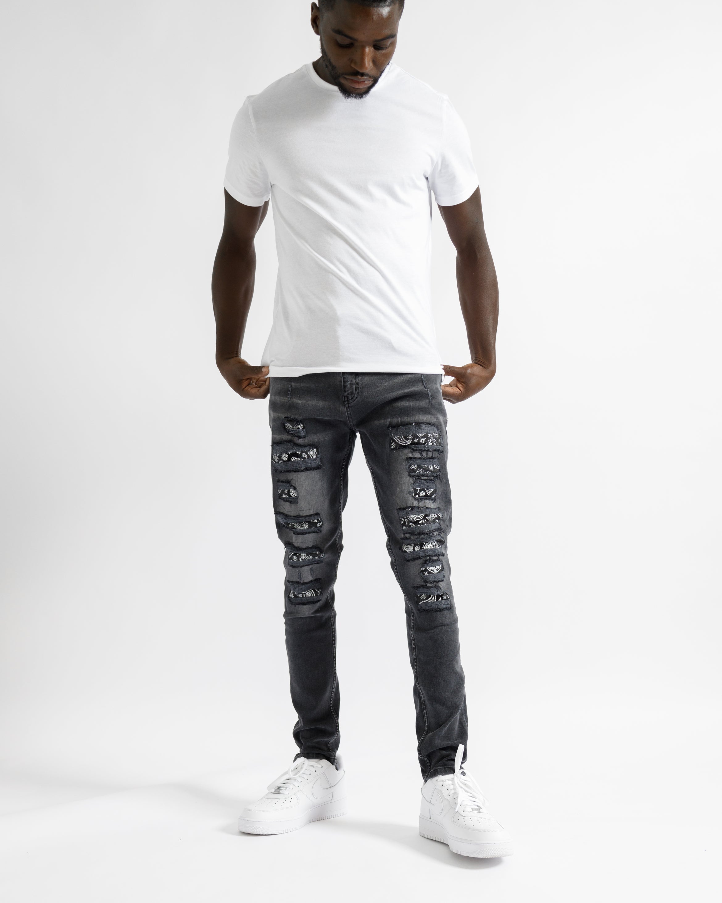 Magiri Bordeaux Bandana Ripped Jeans in Black