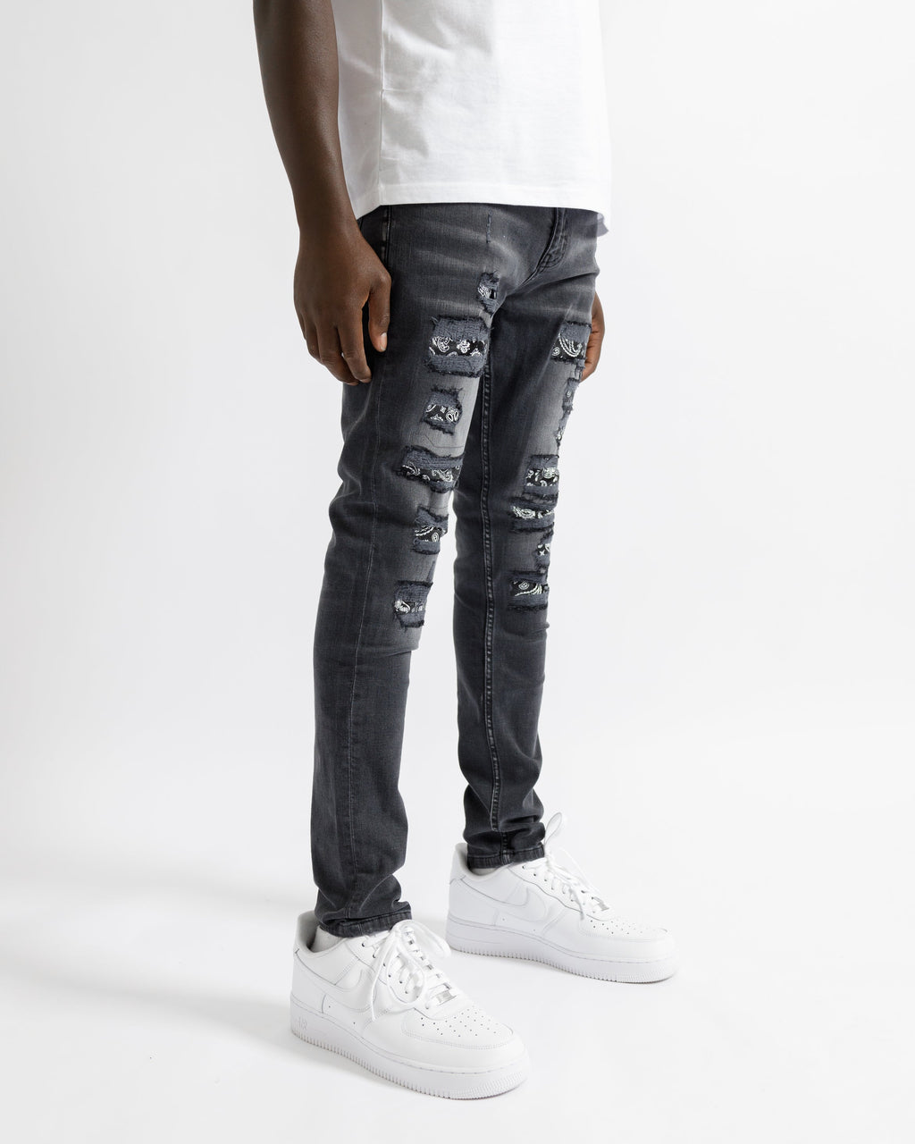 Magiri Bordeaux Bandana Ripped Jeans in Black