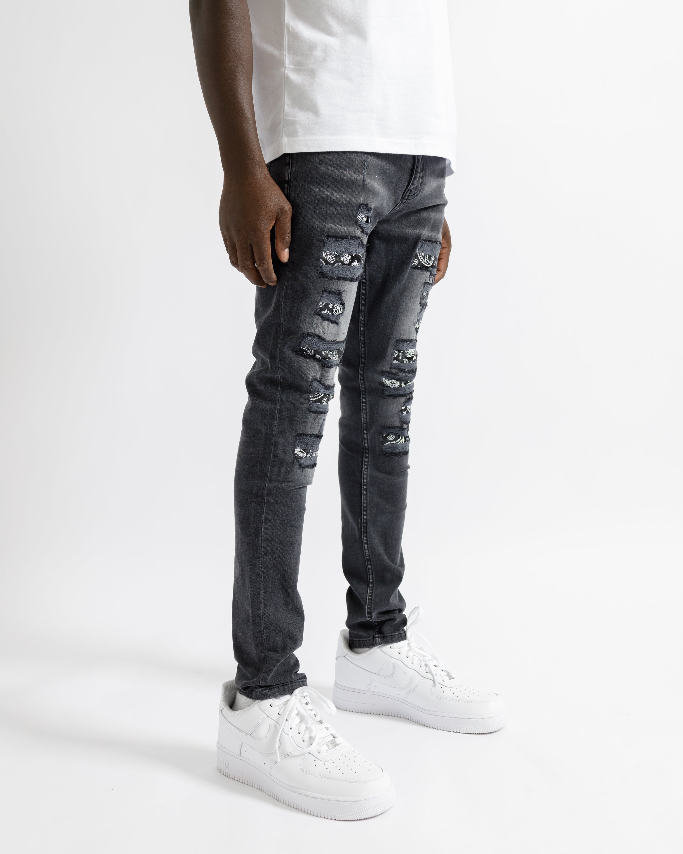 Magiri Bordeaux Bandana Ripped Jeans in Black