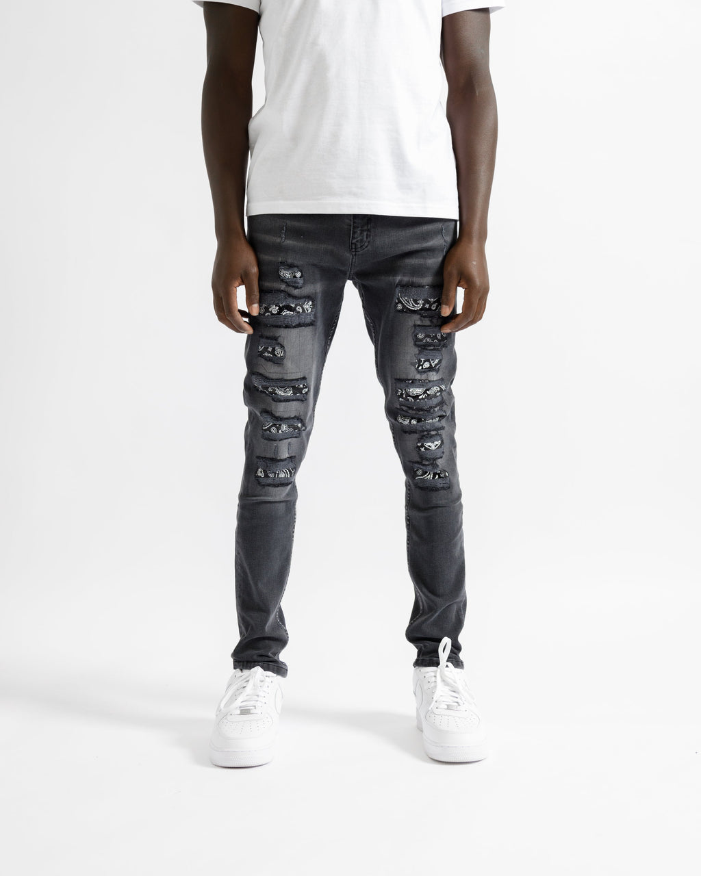 Magiri Bordeaux Bandana Ripped Jeans in Black