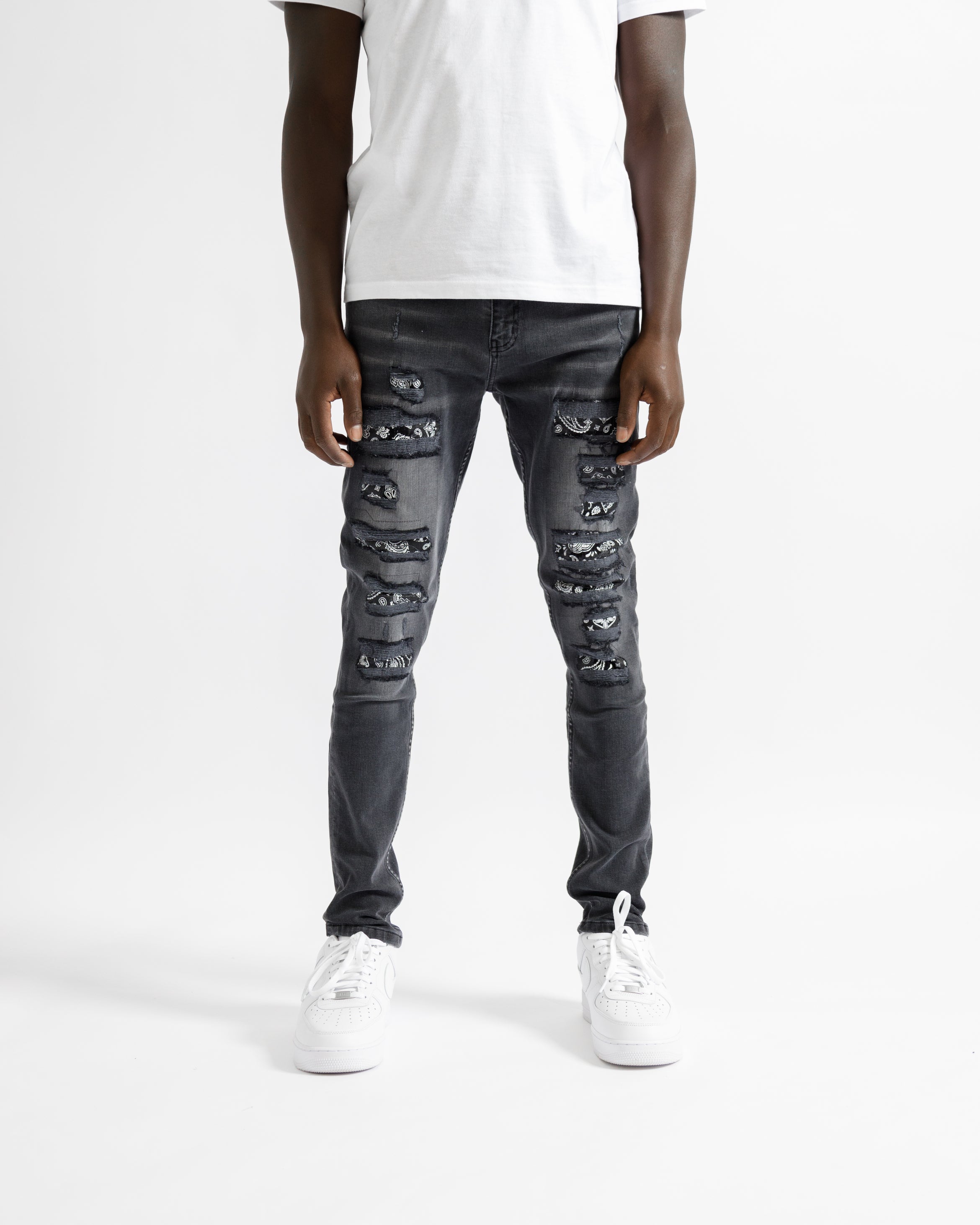 Magiri Bordeaux Bandana Ripped Jeans in Black