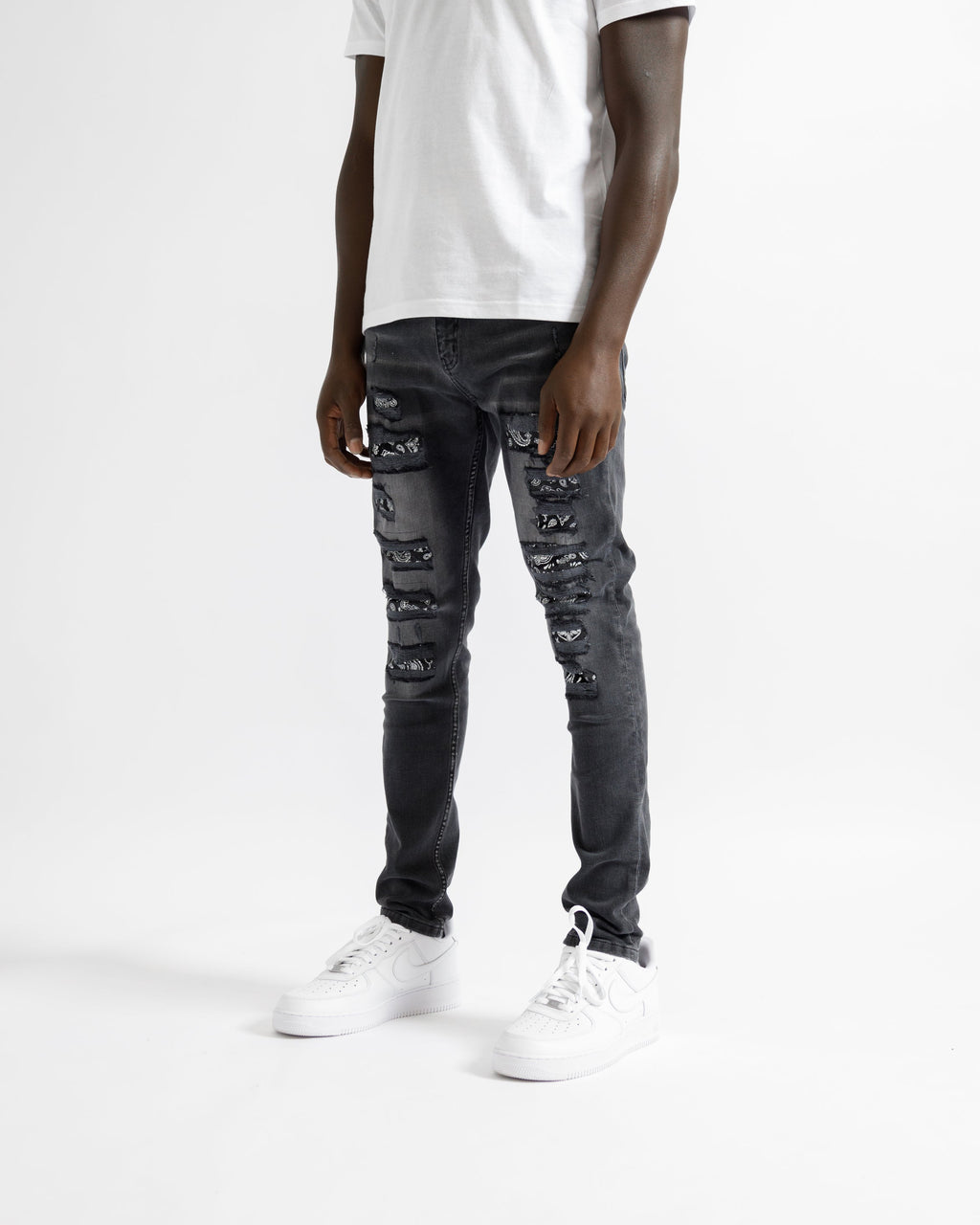 Magiri Bordeaux Bandana Ripped Jeans in Black