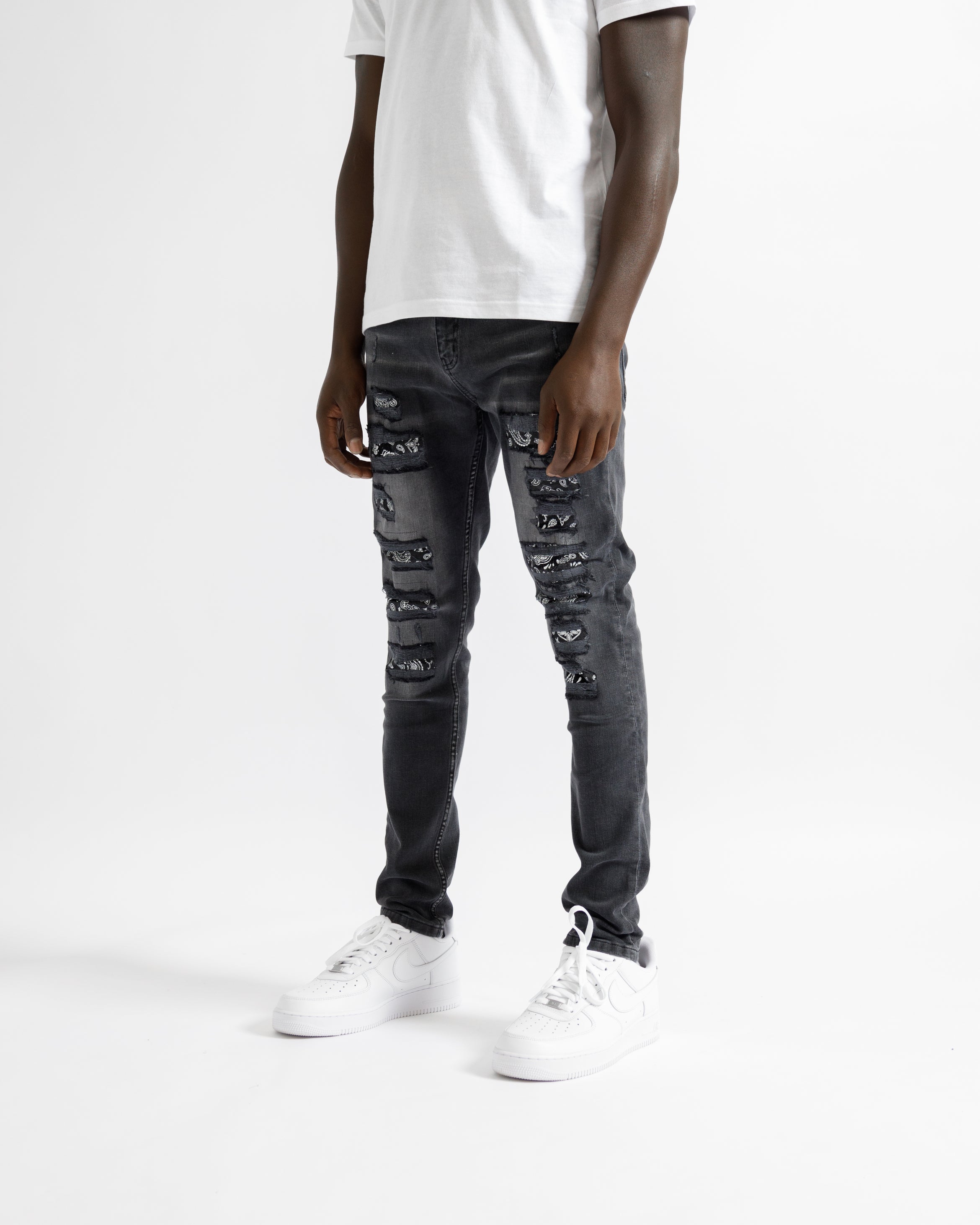 Magiri Bordeaux Bandana Ripped Jeans in Black